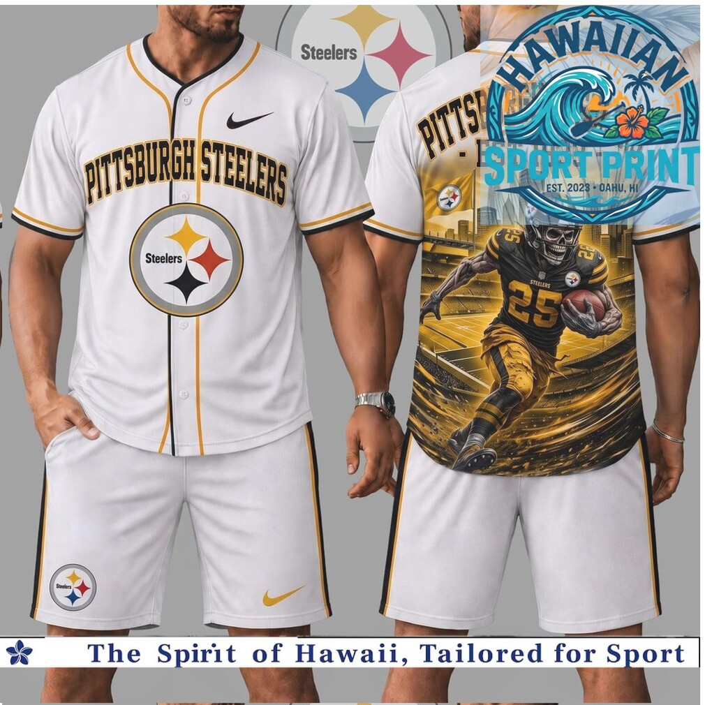 Pittsburgh Steelers Football Skull Graphic Baseball Jersey Pittsburgh Steelers Football Skull Graphic Baseball Jersey