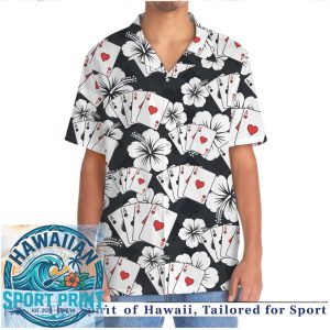 Playing Cards Ace Heart Floral Hibiscus Hawaiian Shirt