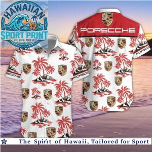 Porsche Racing Palm Trees Beach Tropical Hawaiian Shirt