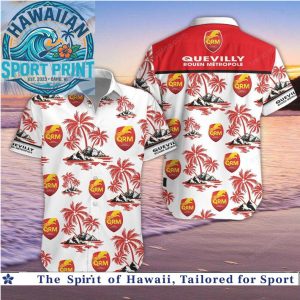 Quevilly Rouen Metropole Red Palm Tree Beach Button Down Shirt