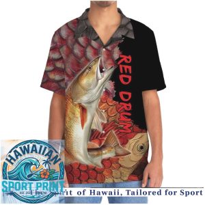 Red Drum Fish Scales Saltwater Fishing Hawaiian Shirt