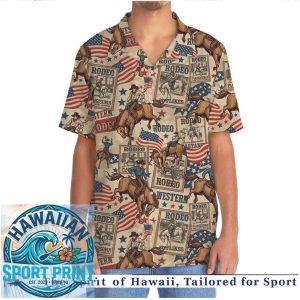 Retro American Rodeo Cowboy Horse Riding Western Hawaiian Shirt