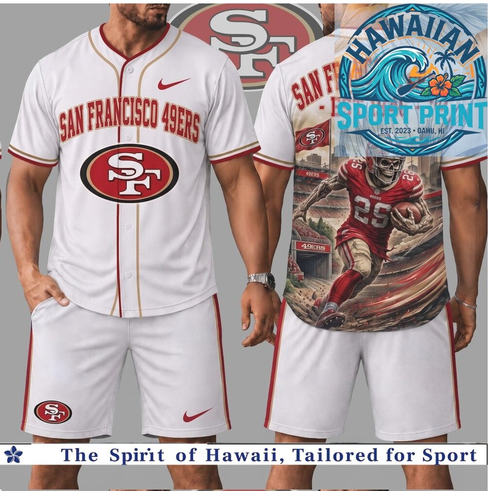 San Francisco 49ers Football Skull Graphic Baseball Jersey San Francisco 49ers Football Skull Graphic Baseball Jersey