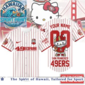 San Francisco 49ers Hello Kitty Custom Name Baseball Jersey