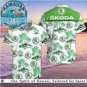 Skoda Logo Tropical Palm Trees Beach Hawaiian Shirt