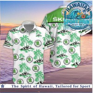 Skoda Logo Tropical Palm Trees Beach Hawaiian Shirt