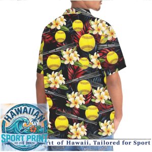 Softball Floral Tropical Hibiscus Sports Beach Button Down Shirt