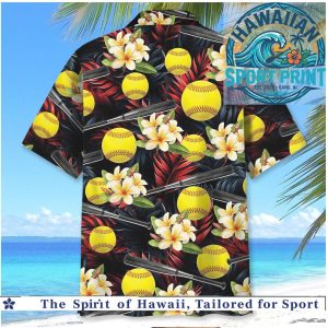 Softball Floral Tropical Hibiscus Sports Beach Button Down Shirt