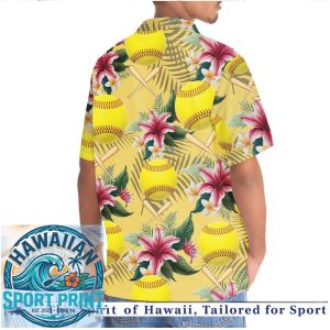 Softball Yellow Floral Tropical Hibiscus Sports Summer Hawaiian Shirt
