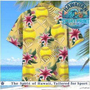 Softball Yellow Floral Tropical Hibiscus Sports Summer Hawaiian Shirt
