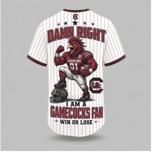 South Carolina Gamecocks Mascot Damn Right Fan Baseball Jersey