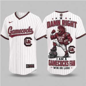 South Carolina Gamecocks Mascot Damn Right Fan Baseball Jersey