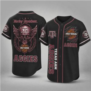 Texas A And M Aggies Motor Skull Wings Biker Baseball Jersey