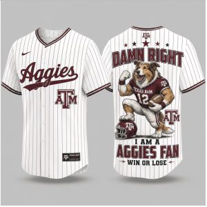 Texas A&M Aggies Collie Mascot Damn Right Fan Baseball Jersey