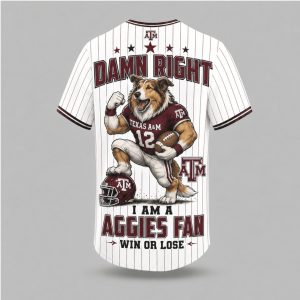 Texas A&M Aggies Collie Mascot Damn Right Fan Baseball Jersey