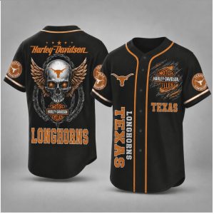 Texas Longhorns Biker Skull Wings Motorcycle Style Baseball Jersey