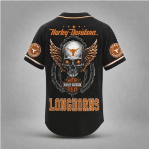Texas Longhorns Biker Skull Wings Motorcycle Style Baseball Jersey