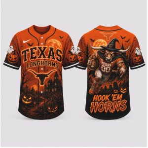 Texas Longhorns Mascot Spooky Halloween Hook Em Baseball Jersey