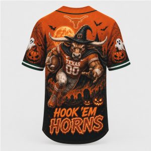 Texas Longhorns Mascot Spooky Halloween Hook Em Baseball Jersey