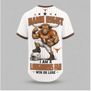 Texas Longhorns Steer Mascot Damn Right True Fan Baseball Jersey