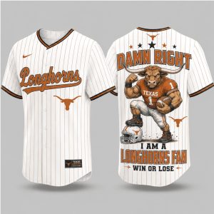 Texas Longhorns Steer Mascot Damn Right True Fan Baseball Jersey