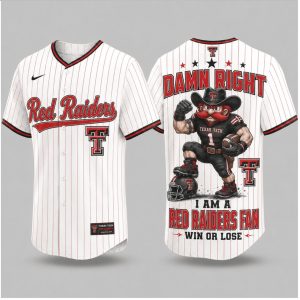 Texas Tech Red Raiders Mascot Damn Right Fan Win Or Lose Baseball Jersey
