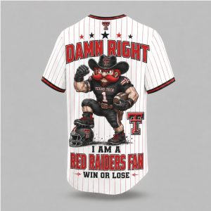 Texas Tech Red Raiders Mascot Damn Right Fan Win Or Lose Baseball Jersey