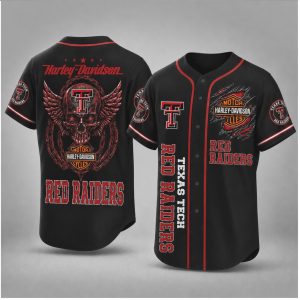 Texas Tech Red Raiders Motor Skull Wings Biker Baseball Jersey