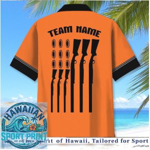 Trap Shooting Custom Name Orange Shotgun Guns Hawaiian Shirt