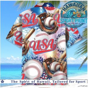 USA Baseball Glove Bat Independence Day Patriotic Hawaiian Shirt