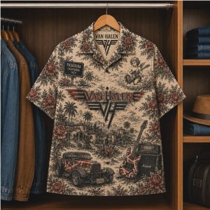 Van Halen Hot Rod Guitar Sunset Strip Classic Rock Hawaiian Shirt