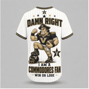 Vanderbilt Commodores Mascot Damn Right Win Or Lose Baseball Jersey