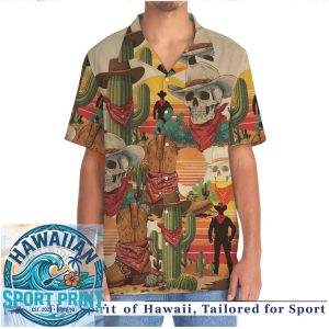 Vintage Cowboy Skull Sunset Desert Western Cactus Hawaiian Shirt