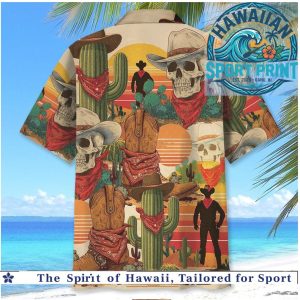 Vintage Cowboy Skull Sunset Desert Western Cactus Hawaiian Shirt