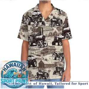 Vintage Farm Tractor Barn Countryside Rustic Hawaiian Shirt