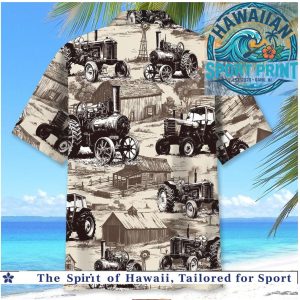 Vintage Farm Tractor Barn Countryside Rustic Hawaiian Shirt