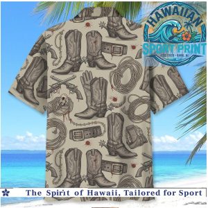 Vintage Western Cowboy Boots Spurs Guns Wild West Hawaiian Shirt