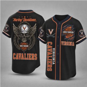 Virginia Cavaliers Biker Skull Wings Motorcycle Style Baseball Jersey