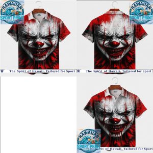 Creepy Pennywise Clown Blood Splatter Scary Halloween Hawaiian Shirt
