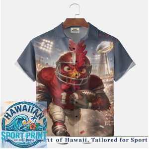 Funny Rooster Playing American Football Sports Game Tropical Hawaiian Shirt