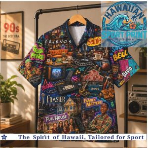 90s Classic TV Shows Retro Sitcom Nostalgia Neon Hawaiian Shirt