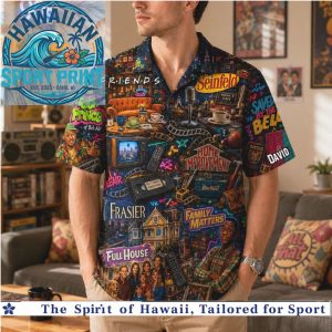 90s Classic TV Shows Retro Sitcom Nostalgia Neon Hawaiian Shirt