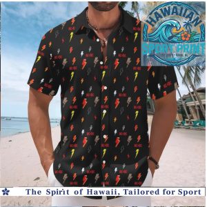 AC DC Lightning Bolts Rock Band Pattern Tropical Summer Hawaiian Shirt Beach