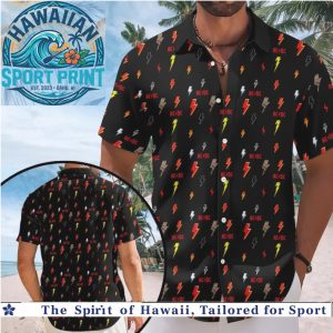 AC DC Lightning Bolts Rock Band Pattern Tropical Summer Hawaiian Shirt Beach