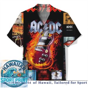 AC DC Rock Band Flame Guitar Fire Music Hawaiian Shirt