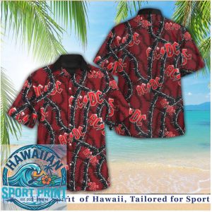 ACDC Barbed Wire Rock and Roll Red Black Hawaiian Shirt