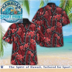 ACDC Barbed Wire Rock and Roll Red Black Hawaiian Shirt