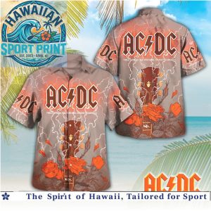 ACDC Electric Guitar Roses Lightning Rock Hawaiian Shirt