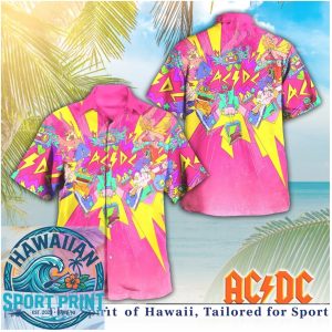 ACDC Neon Lightning Colorful Rock Band Summer Hawaiian Shirt