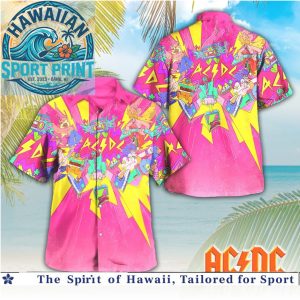 ACDC Neon Lightning Colorful Rock Band Summer Hawaiian Shirt